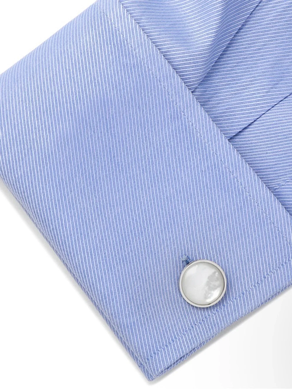 Mother of Pearl Inlay Rhodium Plated Round Stud and Cufflink Set